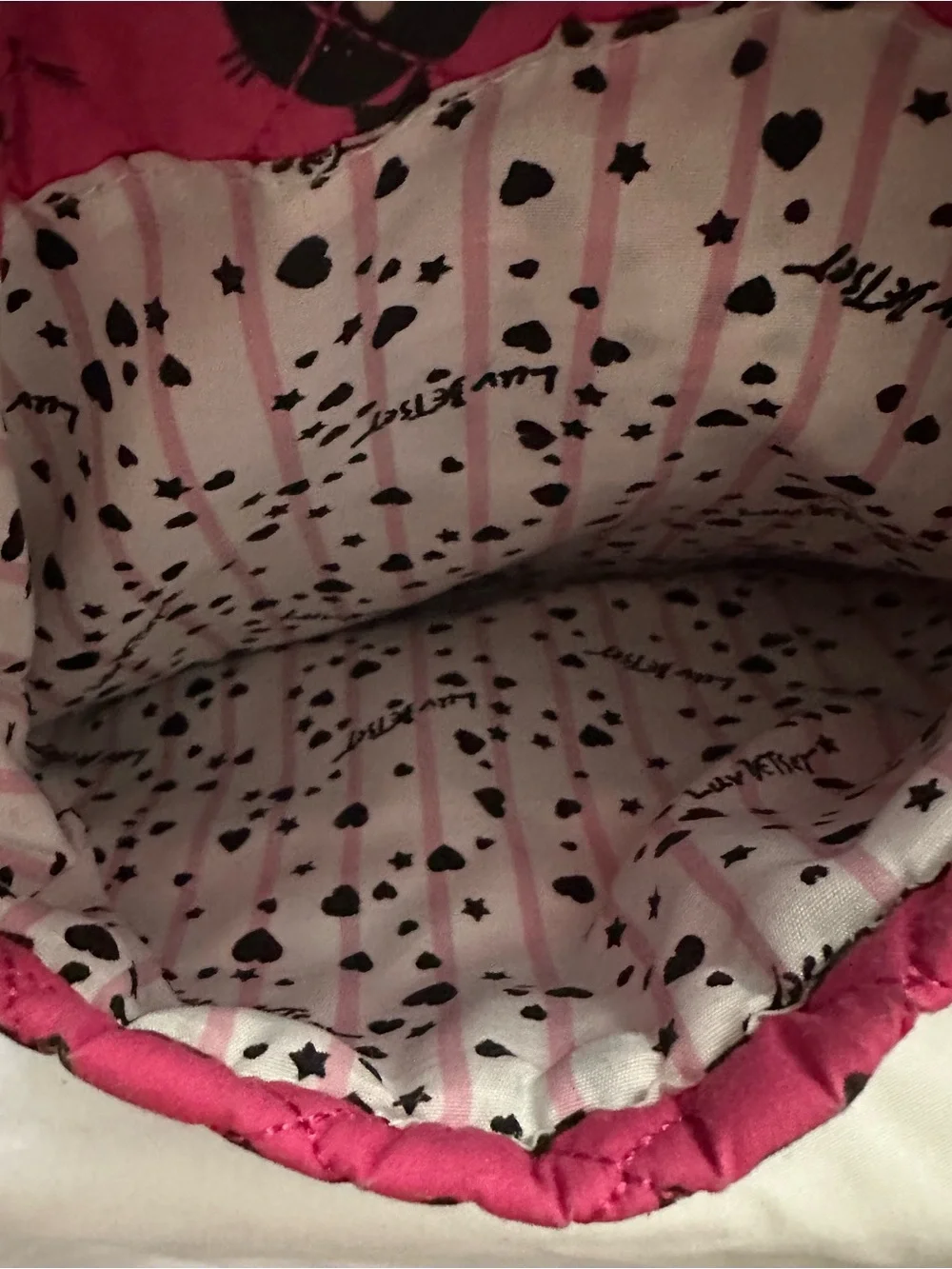 Luv Betsey Johnson Pink Black Cat Quilted Backpack Kitty Charm School Bag
